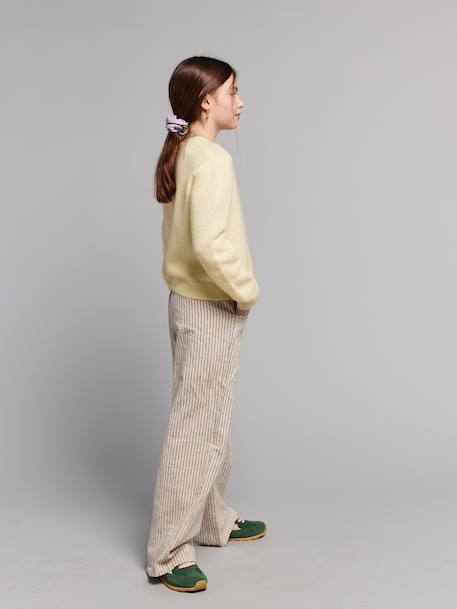Girl's wide leg fluid trousers striped beige 