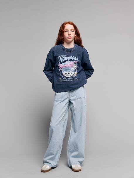Girl's wide-leg striped trousers striped blue 