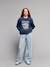Girl's wide-leg striped trousers striped blue 