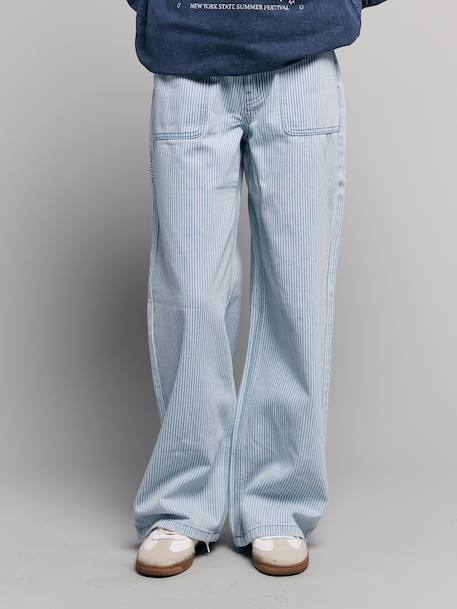 Girl's wide-leg striped trousers striped blue 