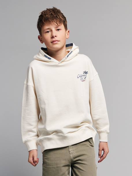 Hooded sweatshirt for boys with oversized back print ecru 