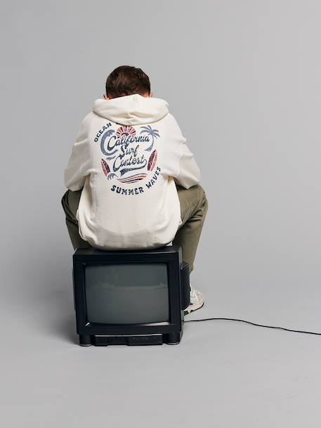 Hooded sweatshirt for boys with oversized back print ecru 