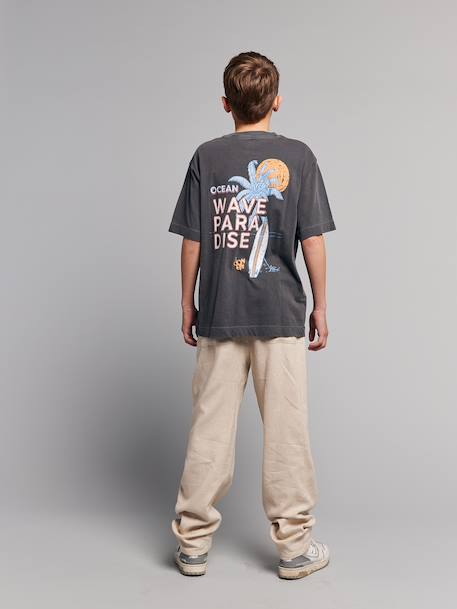 Boy's cotton and linen twill trousers with adjustable waist ecru 