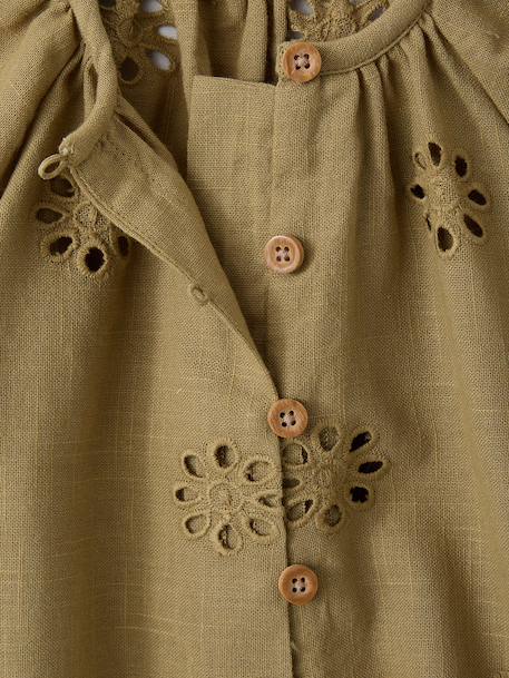 Short-sleeved embroidery blouse khaki 