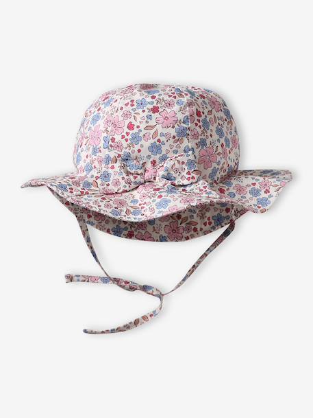 Floral print cotton baby bucket hat ecru 