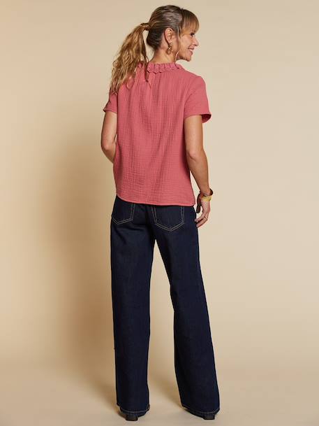 Women's frilled gauze blouse old rose 