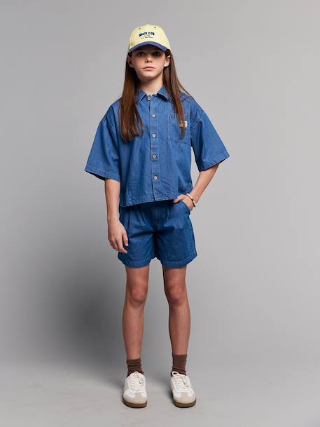 Lightweight denim girl's shirt and short set medium blue 