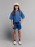 Lightweight denim girl's shirt and short set medium blue 