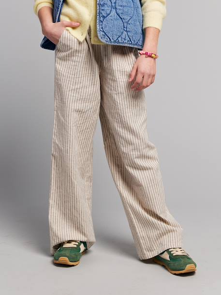 Girl's wide leg fluid trousers striped beige 