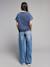 Wide leg jeans with star rivets light blue 