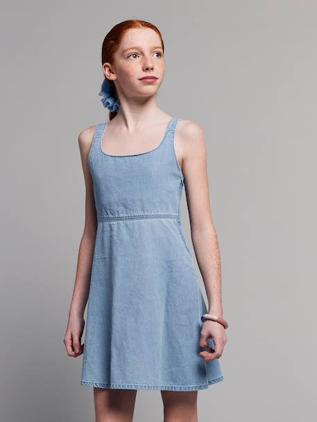 Dress with back opening light blue 