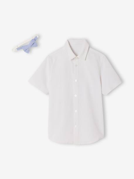 Short-sleeved shirt with bow tie white 
