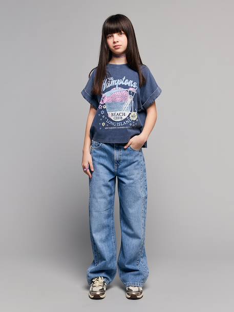 Girl's short-sleeved t-shirt navy blue 