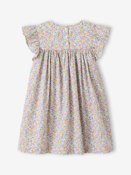 Ruffled, Short Sleeve Dress with Prints, for Girls emerald green+pale pink+printed white 