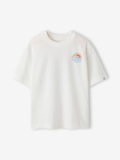 T-Shirt with Front/Back Motif, Faded Effect, JONEN aqua green+ecru 