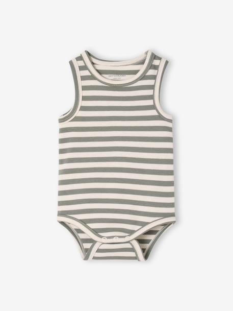 Pack of 3 sleeveless organic cotton bodysuits. blue 