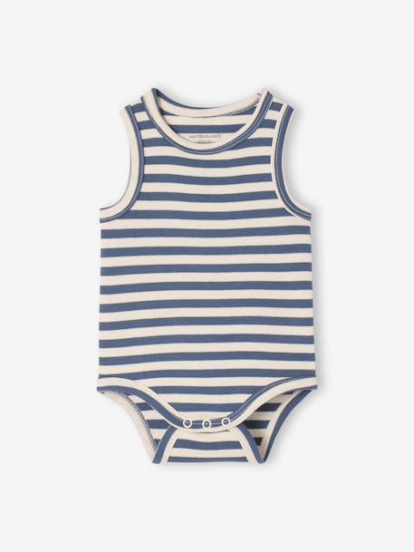 Pack of 3 sleeveless organic cotton bodysuits. blue 