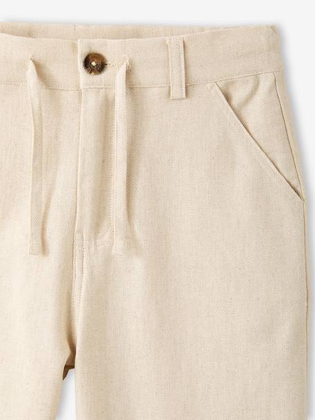 Boy's cotton and linen twill trousers with adjustable waist ecru 