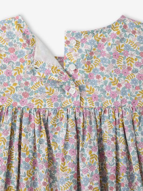 Ruffled, Short Sleeve Dress with Prints, for Girls emerald green+pale pink+printed white 