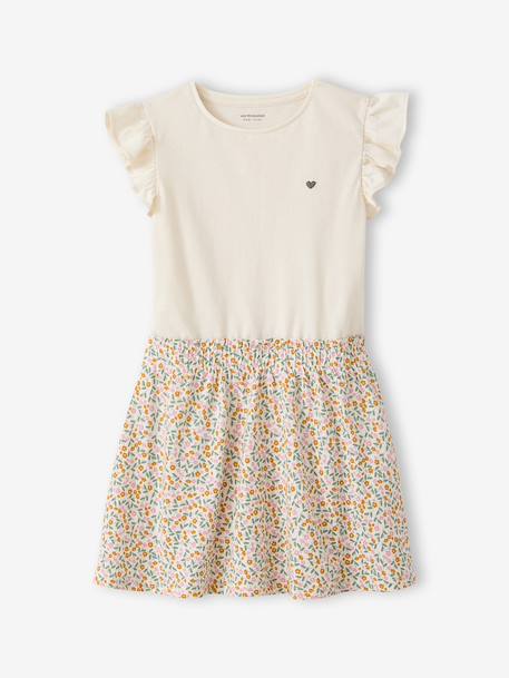 2-in-1-Effect Dress for Girls ecru+indigo+pale pink+striped pink 