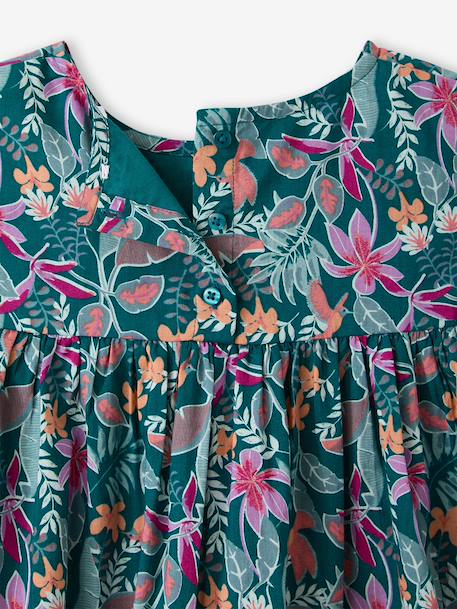 Ruffled, Short Sleeve Dress with Prints, for Girls emerald green+pale pink+printed white 