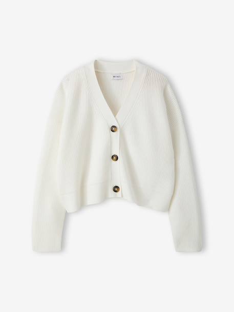 Cropped Cardigan for Girls, JONEN ecru+marl grey 