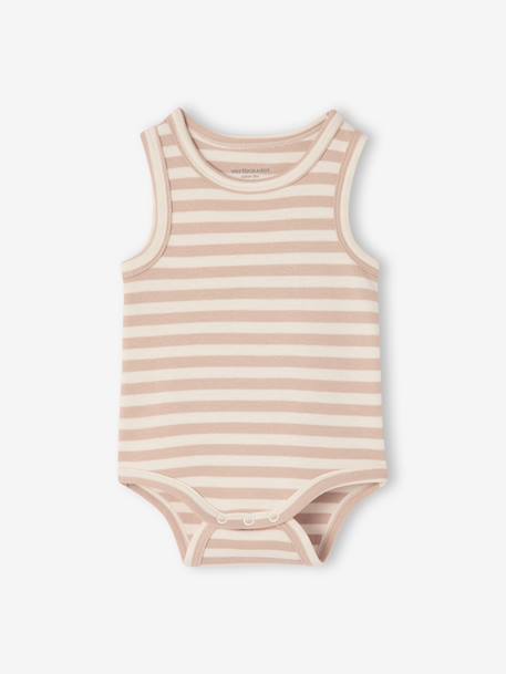 Pack of 3 sleeveless organic cotton bodysuits. blue 