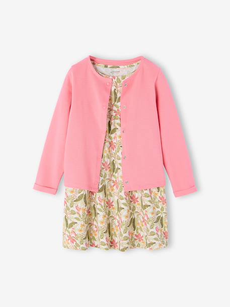Dress + Jacket Outfit, for Girls mauve+printed pink 
