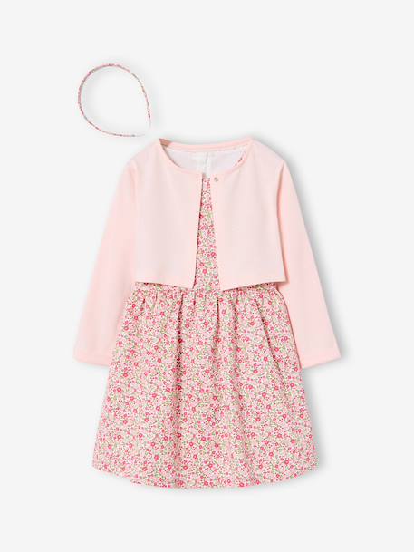 3-piece dress, cardigan and band for head accessories for hair set pale pink 
