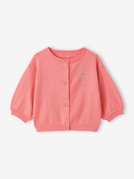 Basics Knitted Cardigan, Embroidered Heart, for Babies coral+white 