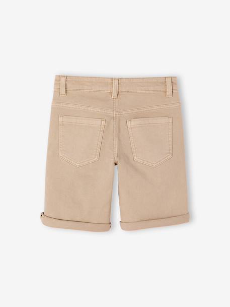 Boy's 5-pocket bermuda shorts clay beige+emerald green+grey blue+terracotta 