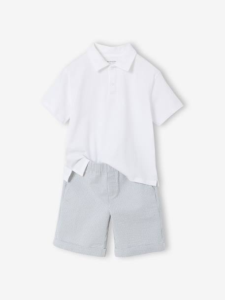 Boy's polo shirt and shorts set striped green 