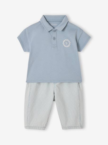 Boys' polo shirt and trouser set striped blue 