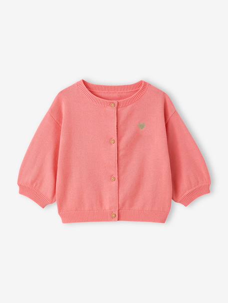 Basics Knitted Cardigan, Embroidered Heart, for Babies coral+white 