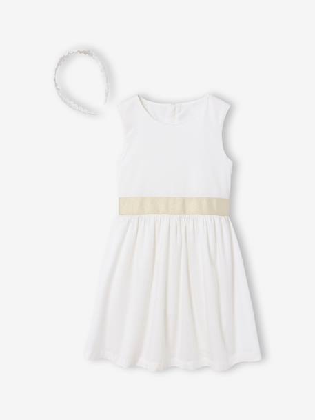 Set of skater dress, bolero and band for head accessories for hair sage green+white 
