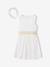 Set of skater dress, bolero and band for head accessories for hair sage green+white 