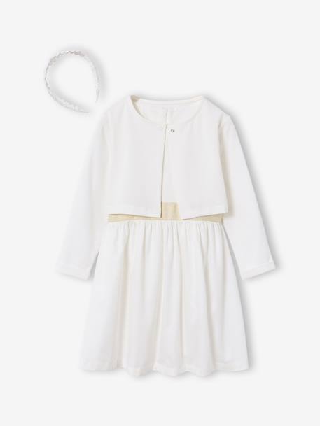 Set of skater dress, bolero and band for head accessories for hair sage green+white 