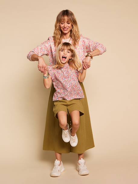 Girl's cotton gauze shorts - family capsule olive 