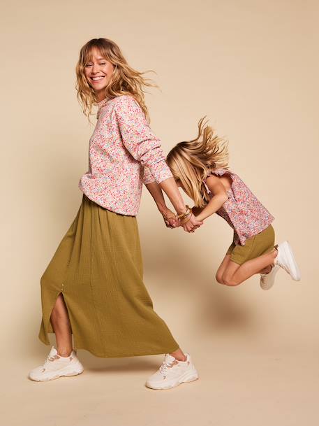 Long cotton gauze skirt olive 
