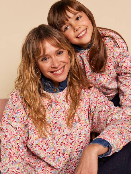 Women's organic cotton sweatshirt with floral print multicoloured 