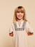 Girl's embroidered gauze dress, knee-length sandy beige 