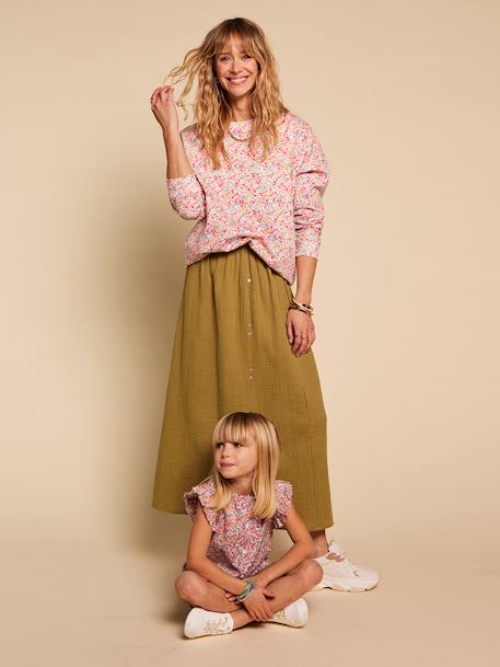 Long cotton gauze skirt olive 