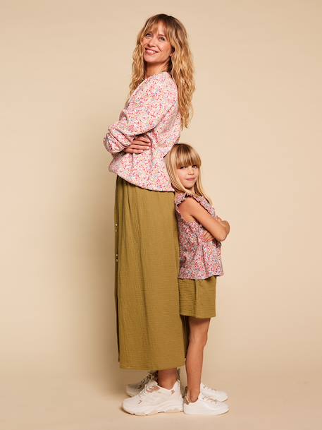 Long cotton gauze skirt olive 