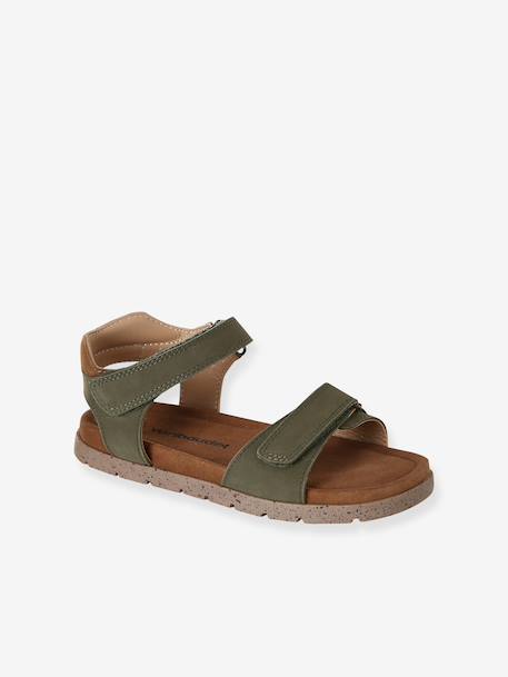 Hook-&-Loop Leather Sandals for Children khaki+navy blue+sandy beige 