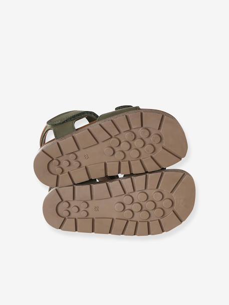 Leather Hook-&-Loop Sandals for Children, Designed for Autonomy khaki+navy blue 