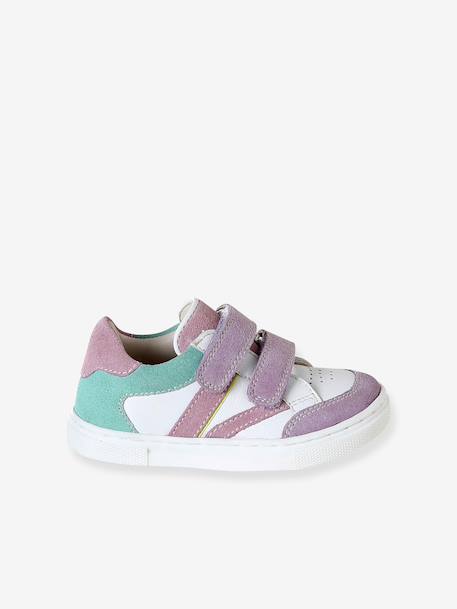 Leather trainers with hook and loop tape for babies set purple+set white 