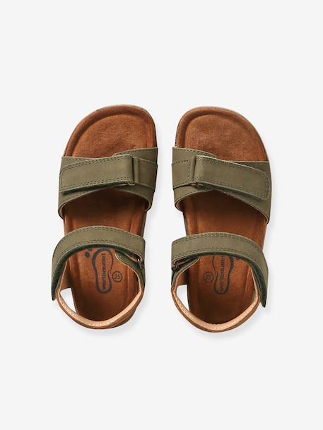 Leather Hook-&-Loop Sandals for Children, Designed for Autonomy khaki+navy blue 