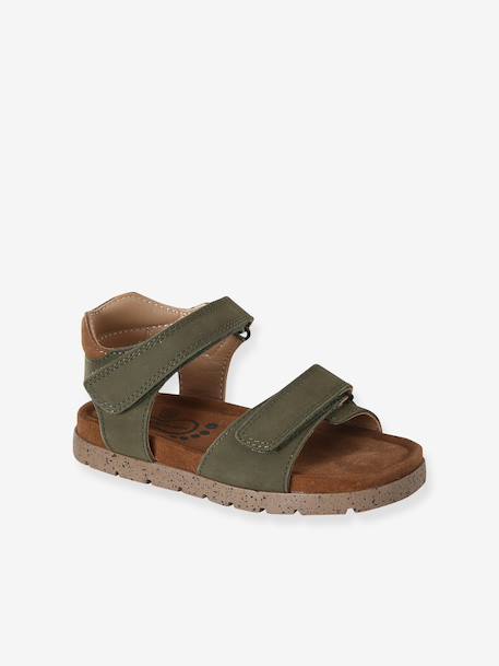 Leather Hook-&-Loop Sandals for Children, Designed for Autonomy khaki+navy blue 