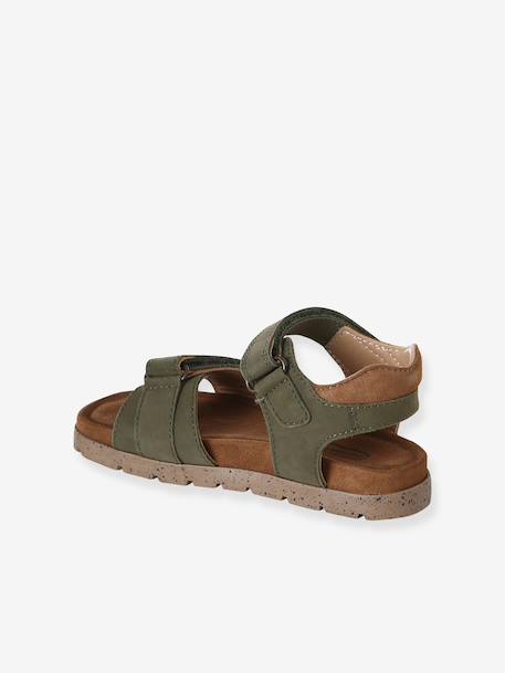 Leather Hook-&-Loop Sandals for Children, Designed for Autonomy khaki+navy blue 