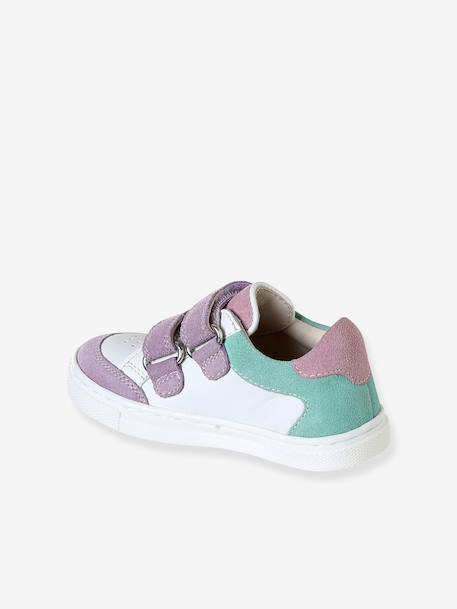 Leather trainers with hook and loop tape for babies set purple+set white 